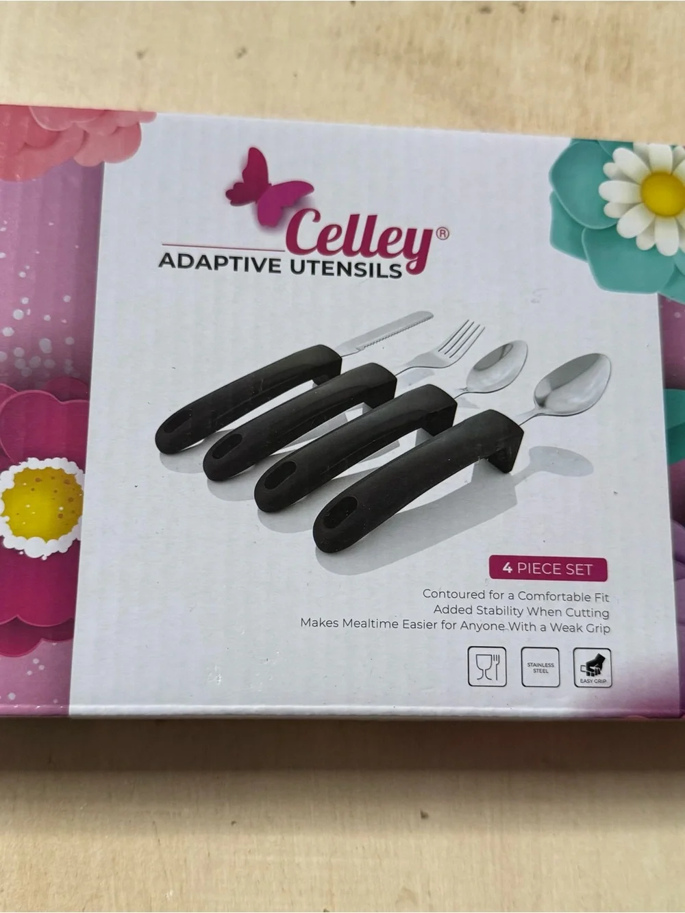 4-Piece Black Adaptive utensils Easy-Grip Flatware Set